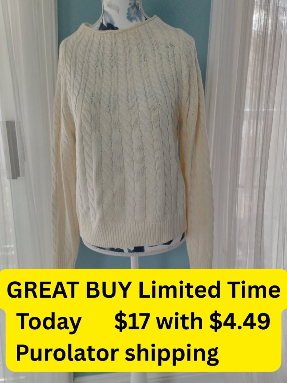 Joe Fresh Cotton Cable Knit Sweater, New XS